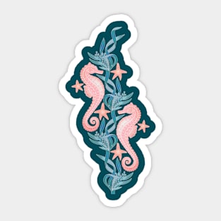 Pastel Pink Seahorse and Starfish with Blue Seaweed Sticker